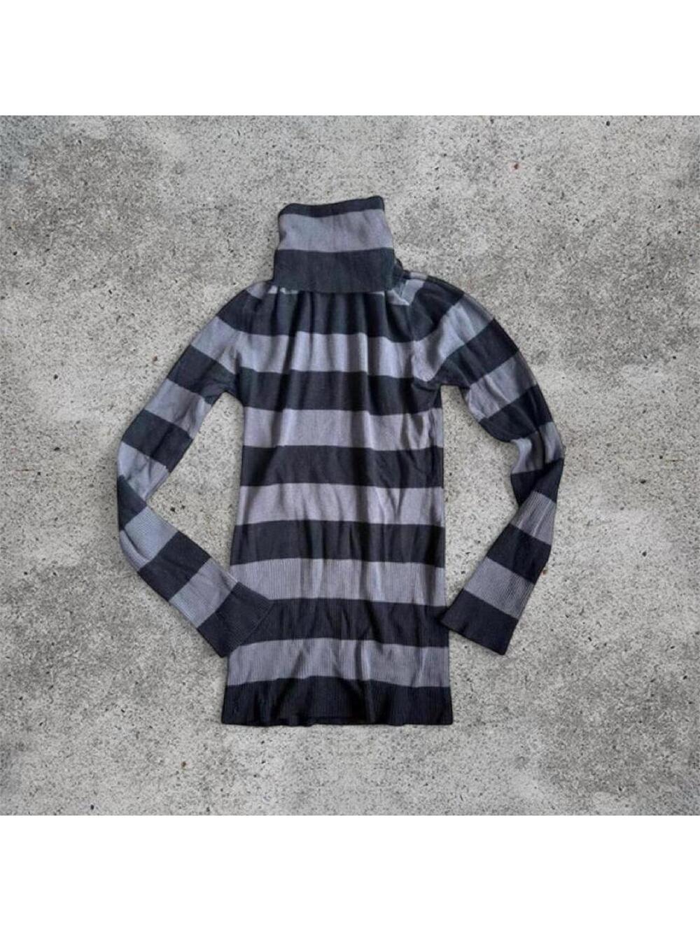 baby blue grey and black striped turtleneck long sleeve top